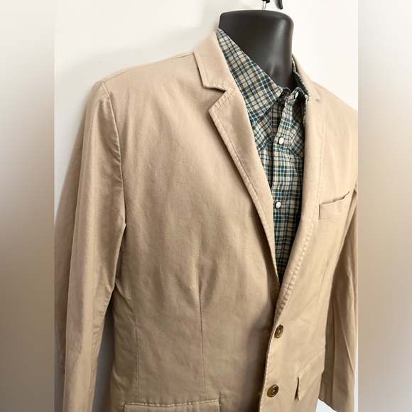 EVERLANE Blazer Mens 40 Single Breasted Linen Blend Sports Coat Beige Khaki EUC - Picture 2 of 15